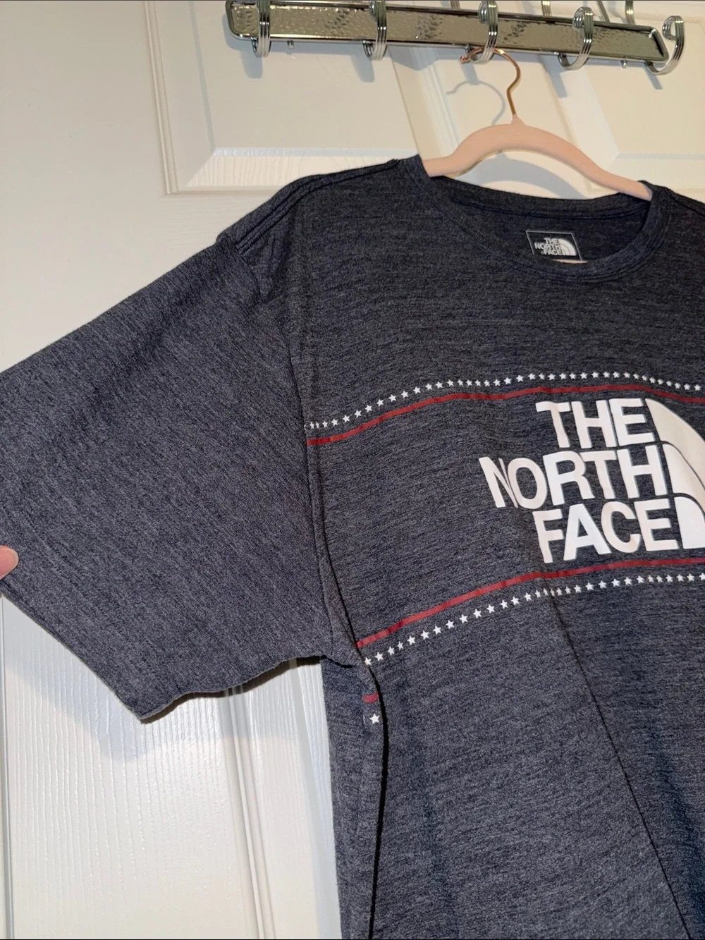 The North Face Men's Heather Gray Logo Tee with Subtle Red Accents